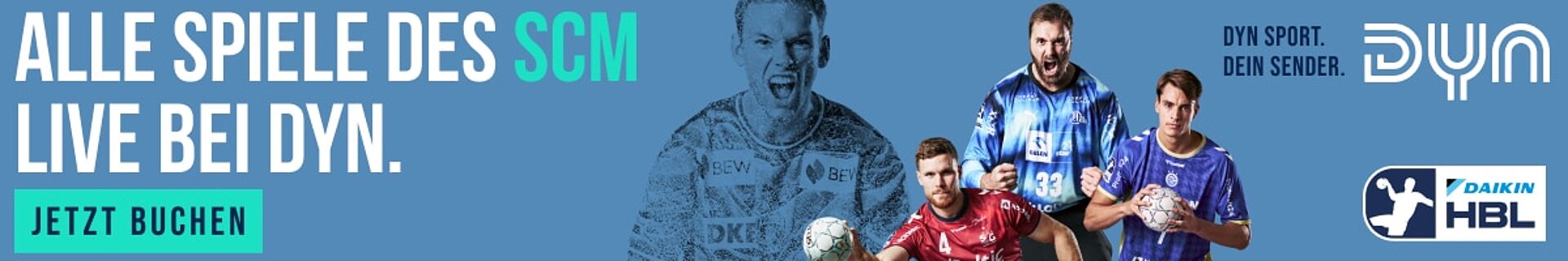 Banner zur HBL-Saison 2025 mit jubelnden Spielern, Slogan „GROSSE LIEBE. GROSSER SPORT.“