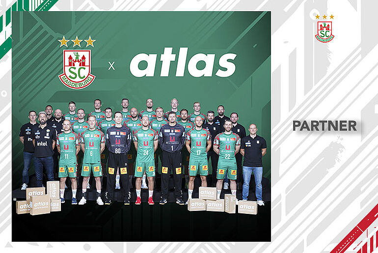 Atlas Werbung Das SCM Team zusammen mit Atlas Produkten