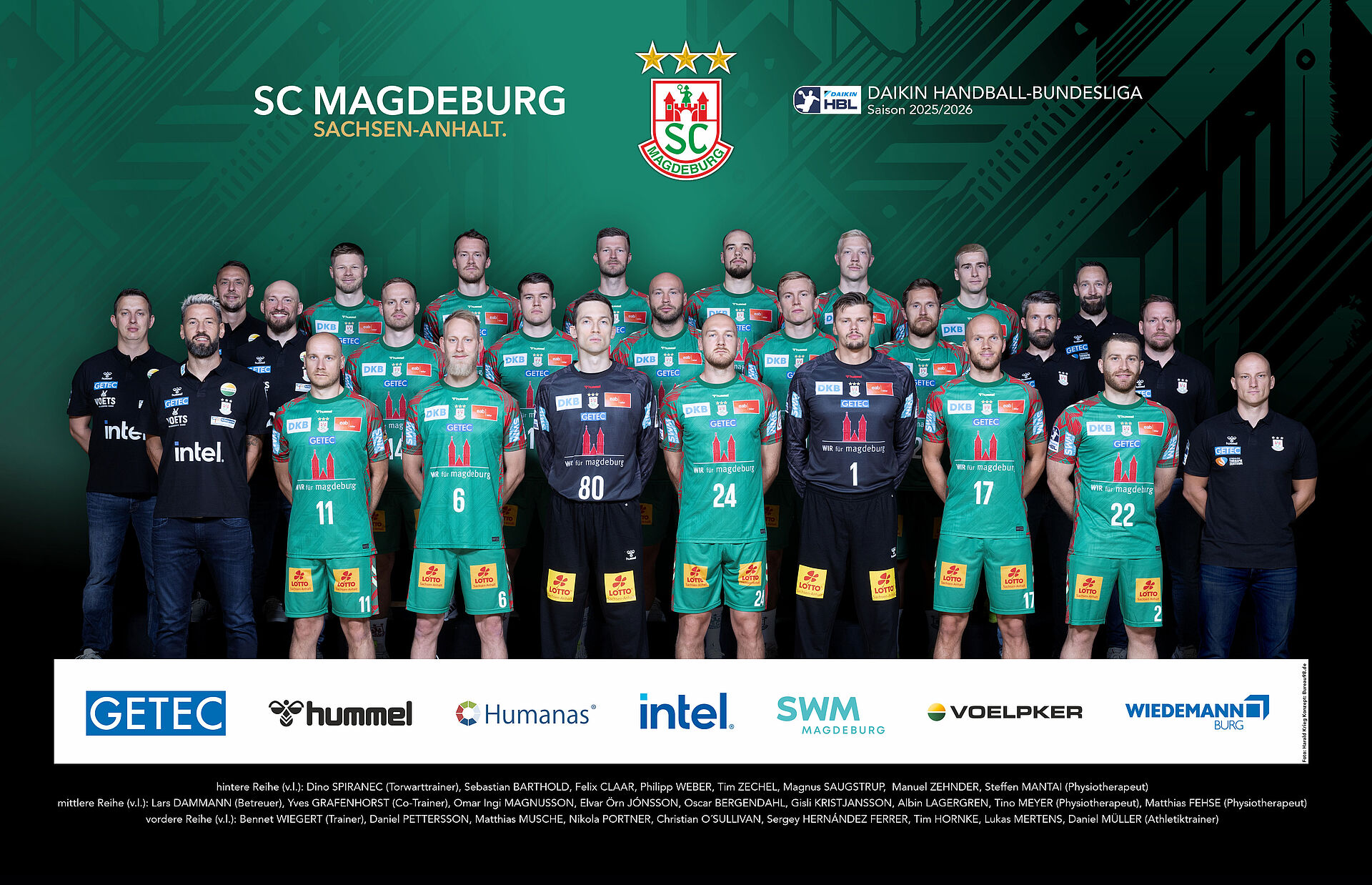 Teambild von SCM, gesponsert durch GETEC, hummeln, Humanas, intel, SWM, Voelpker, Wiedemann Burg